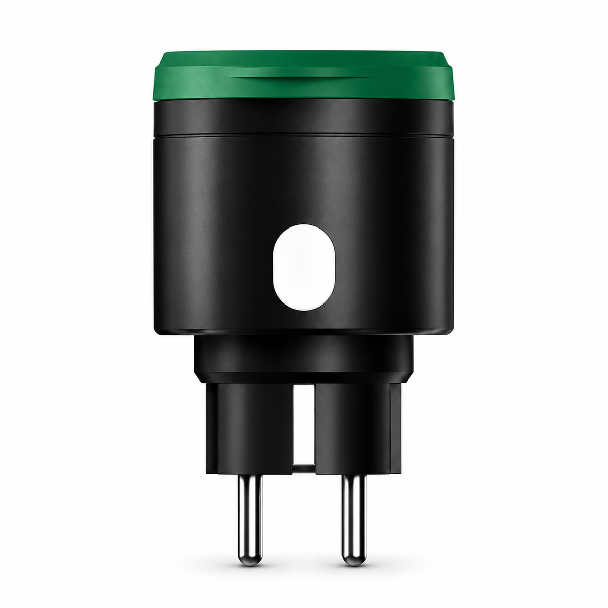 Black and green Tuya outdoor WiFi smart plug on a white background