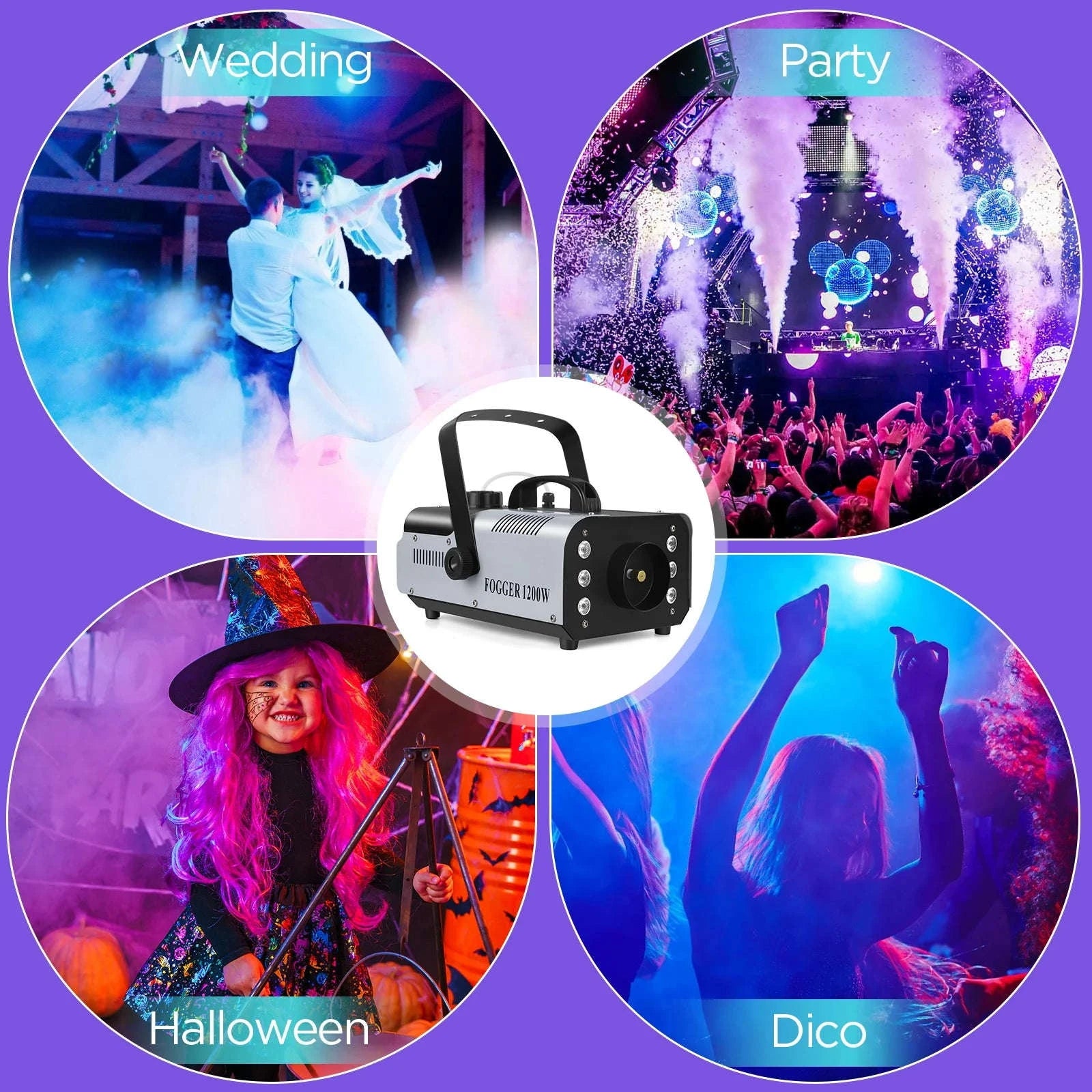 U'King 1200W Fog Machine with 6 LED Stage Effects-UNITED KINGDOM / UK Plug