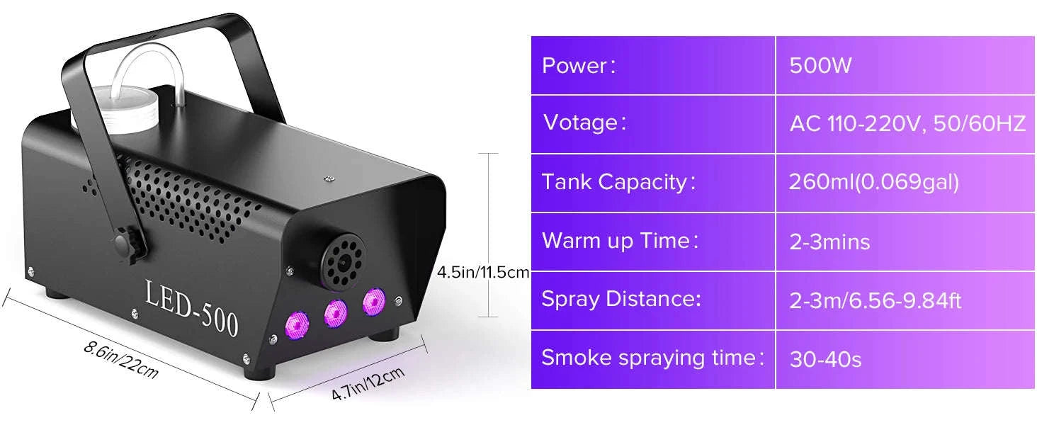 U'King 500W RGB Fog Machine with Remote Control-UNITED KINGDOM / UK Plug