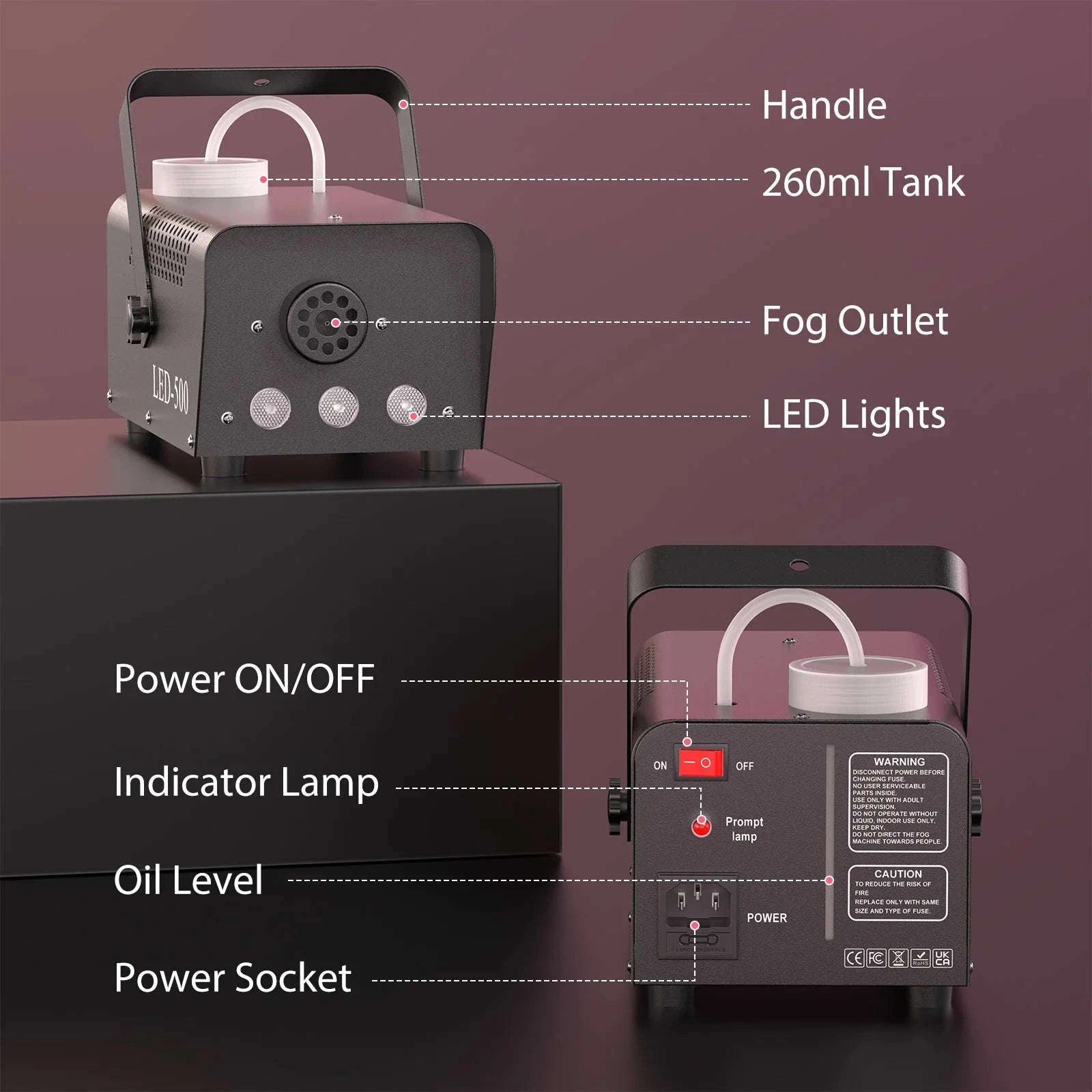 U'King 500W RGB Fog Machine with Remote Control-UNITED KINGDOM / UK Plug
