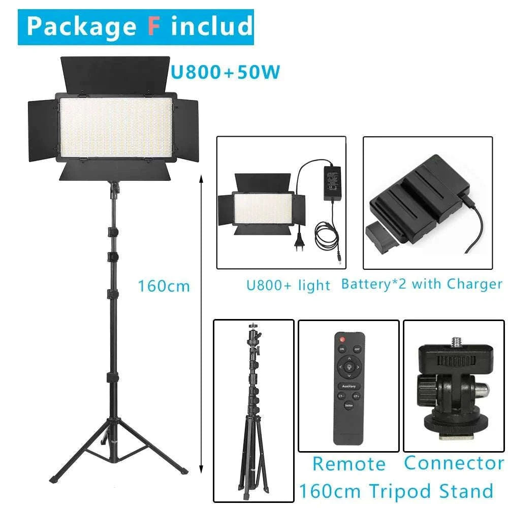 U800+ LED Video Light Bi-Color 2500K-8500K with Tripod Remote-NA-U600-LBC