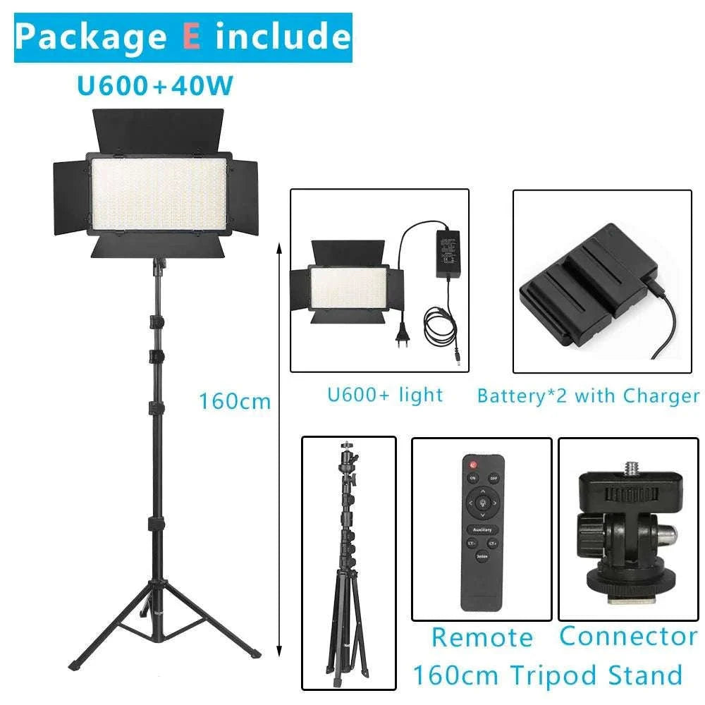 U800+ LED Video Light Bi-Color 2500K-8500K with Tripod Remote-NA-U600-LBC