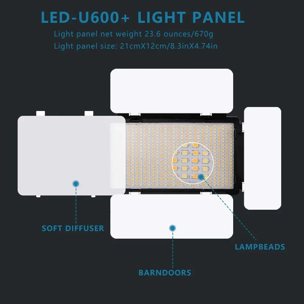 U800+ LED Video Light Bi-Color 2500K-8500K with Tripod Remote-NA-U600-LBC