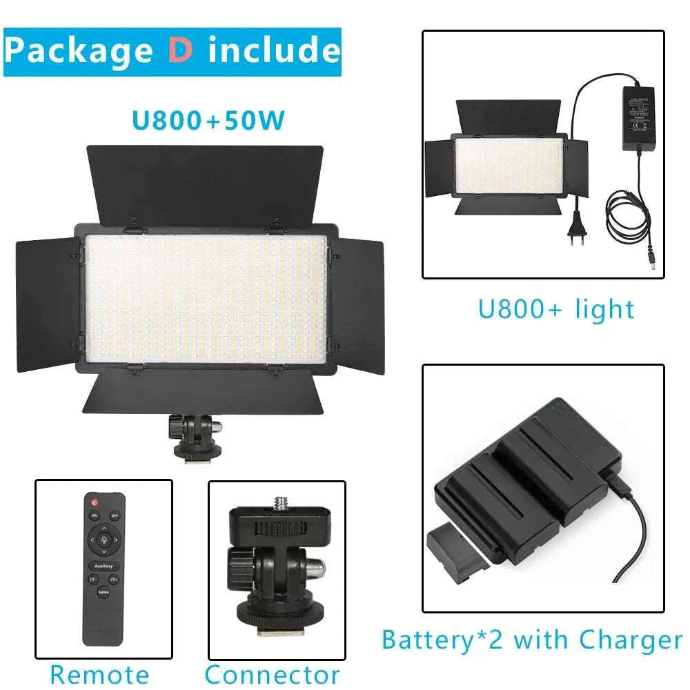 U800+ LED Video Light Bi-Color 2500K-8500K with Tripod Remote-NA-U600-LBC