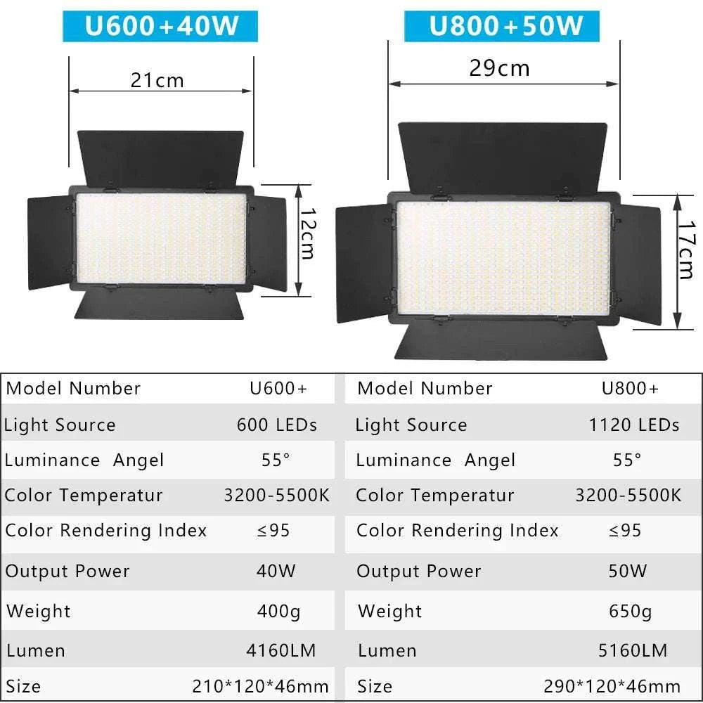 U800+ LED Video Light Bi-Color 2500K-8500K with Tripod Remote-NA-U600-LBC