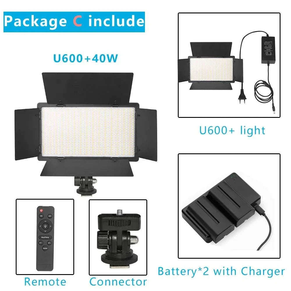 U800+ LED Video Light Bi-Color 2500K-8500K with Tripod Remote-NA-U600-LBC