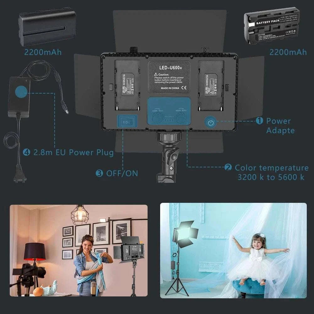 U800+ LED Video Light Bi-Color 2500K-8500K with Tripod Remote-NA-U600-LBC
