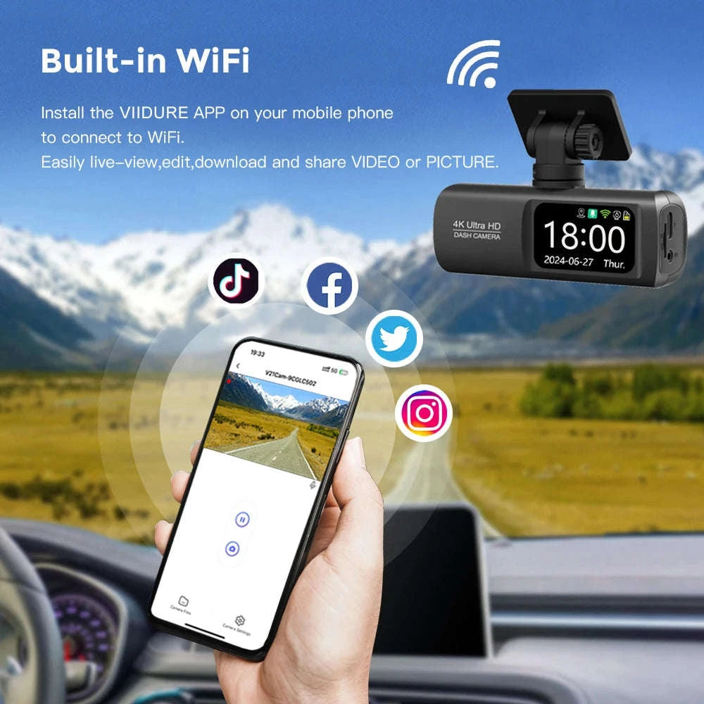 UHD 4K WiFi Dash Cam Dual Lens Car DVR with GPS & 24H Parking Monitor-V22B-GPS / 32G