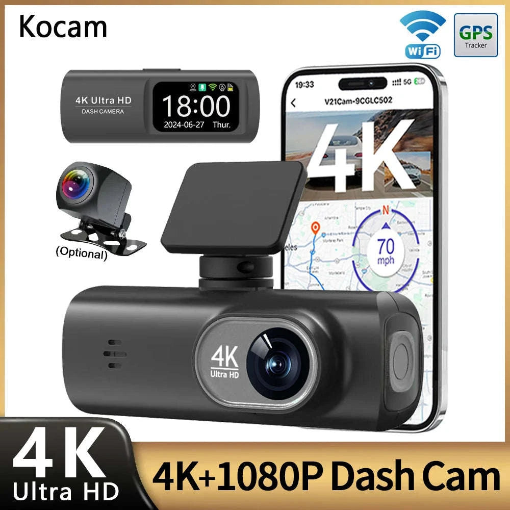 UHD 4K WiFi Dash Cam Dual Lens Car DVR with GPS & 24H Parking Monitor-V22B-GPS / 32G