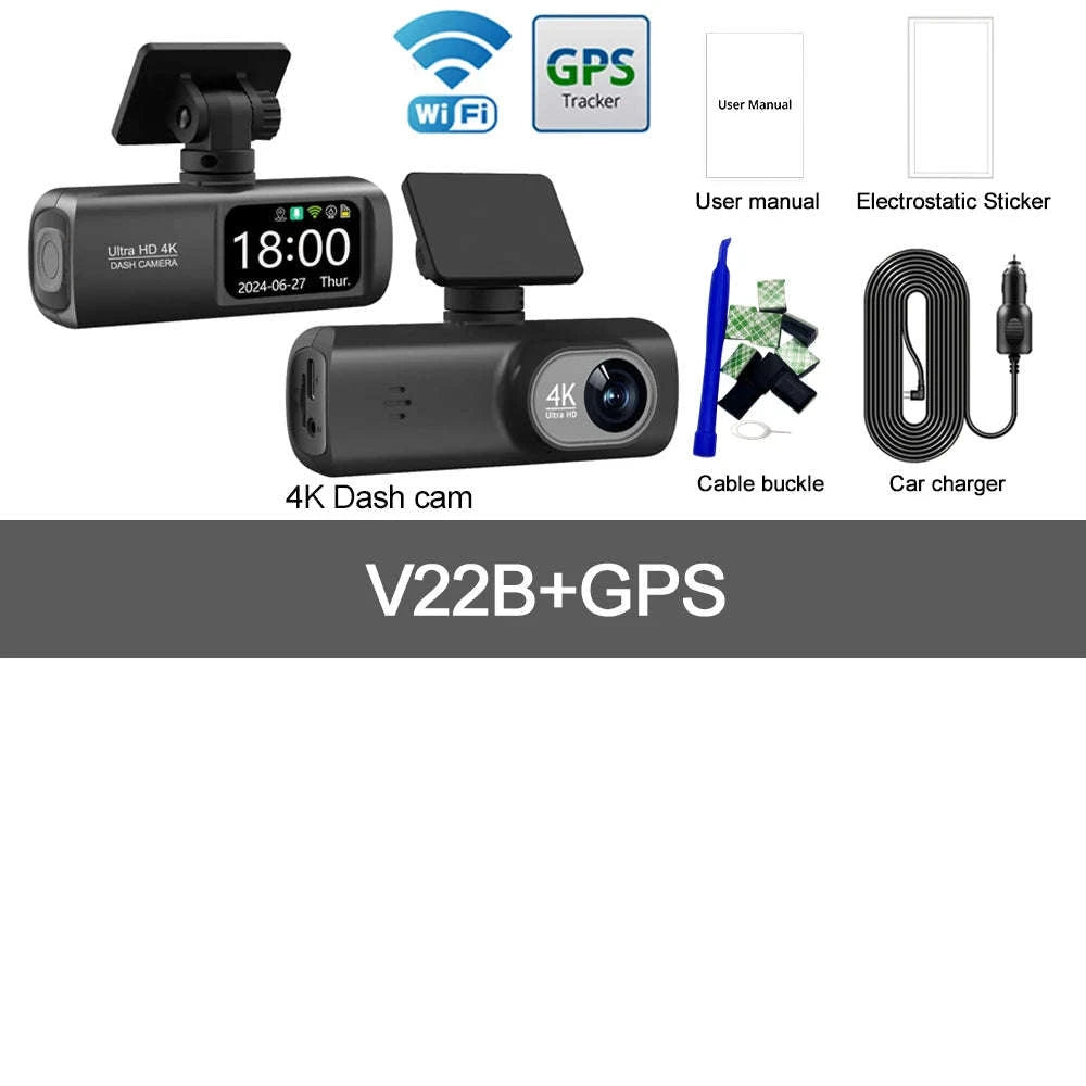 UHD 4K WiFi Dash Cam Dual Lens Car DVR with GPS & 24H Parking Monitor-V22B-GPS / 32G