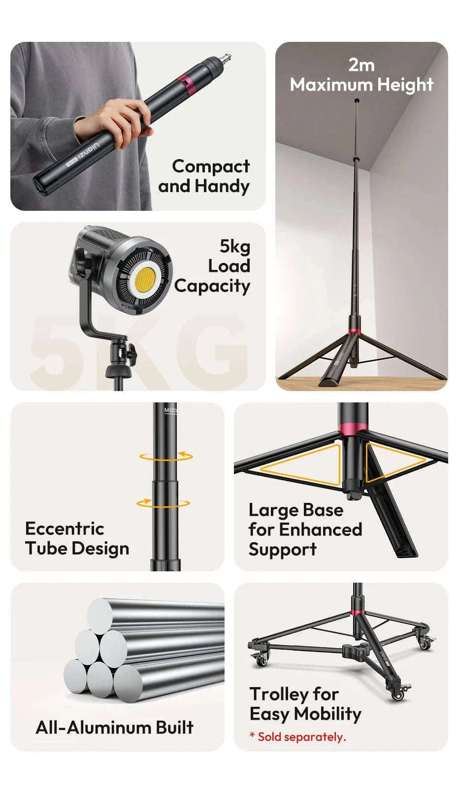 Ulanzi AT-05 2M Heavy Duty Light Stand for Cameras & Lights-black / CHINA