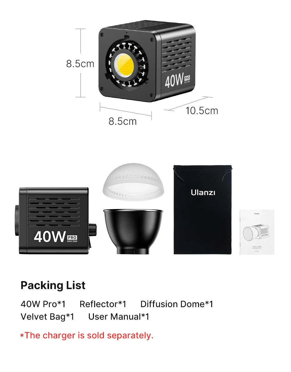 Ulanzi L023 40W Pro Portable LED Video Light-Without charger / brazil