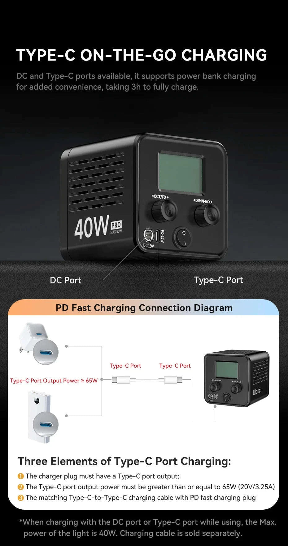 Ulanzi L023 40W Pro Portable LED Video Light-Without charger / brazil