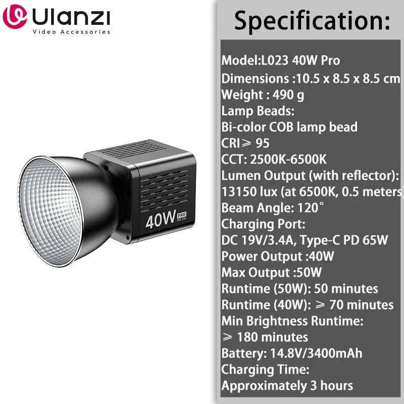 Ulanzi L023 40W Pro Portable LED Video Light-Without charger / brazil