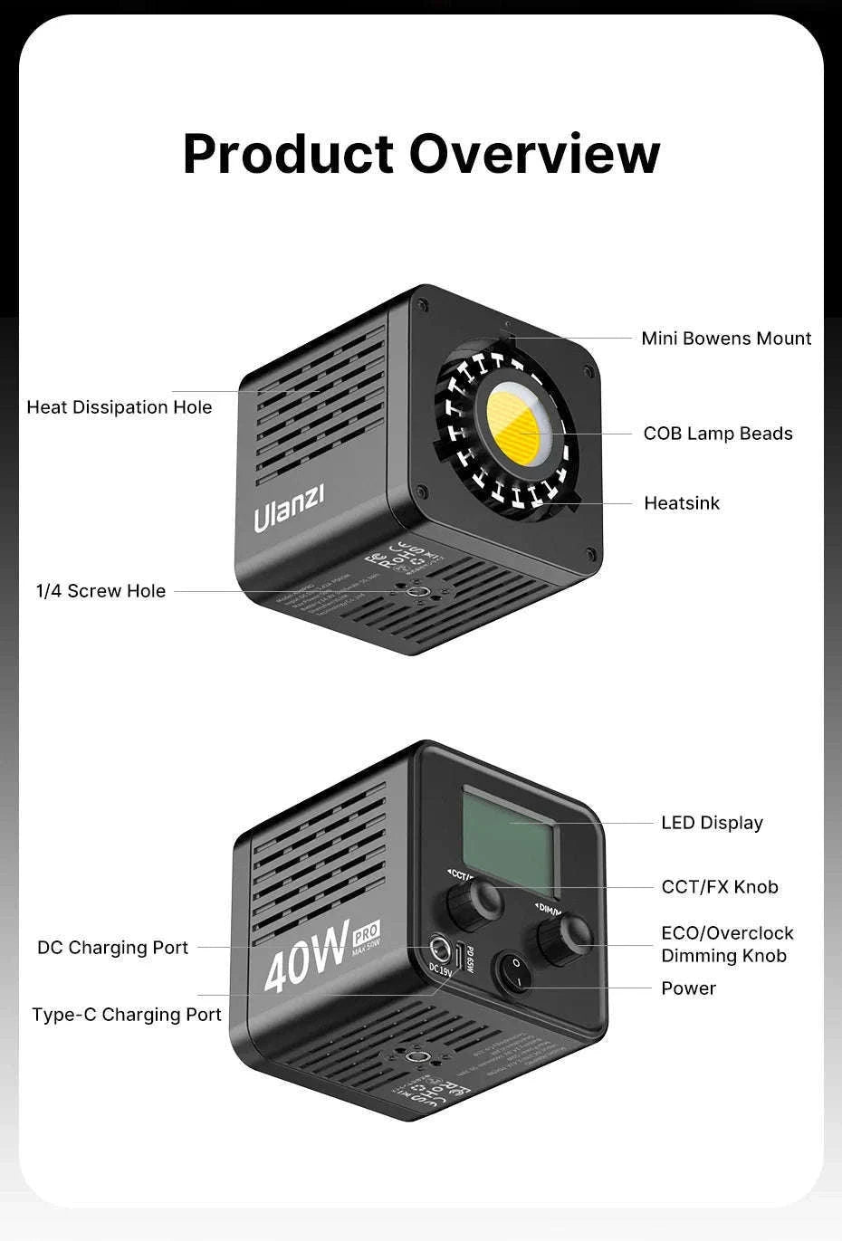 Ulanzi L023 40W Pro Portable LED Video Light-Without charger / brazil