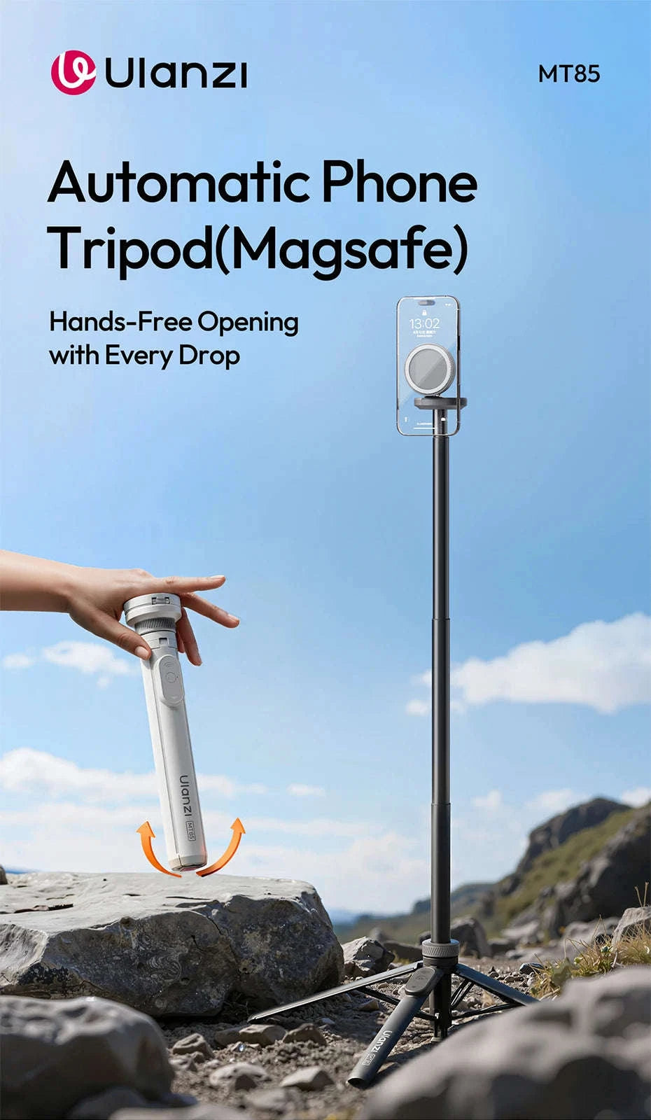 Ulanzi MT-85 MagSafe Phone Tripod & 150cm Selfie Stick with Remote-Black / China Mainland