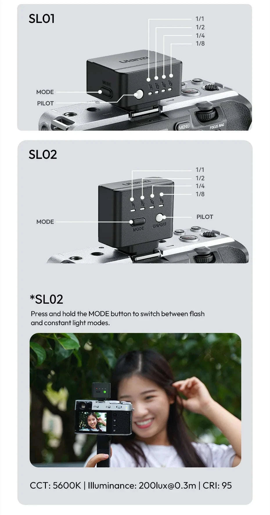 Ulanzi SL01 SL02 Mini Camera Flash Light SpeedLite GN8 6500K-SL01 / brazil