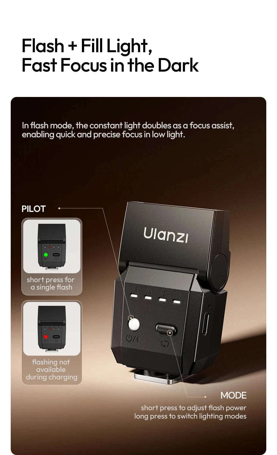 Ulanzi SL03 Spark Lite Camera Flash for Bright, Clear Shots-White SL03 / China Mainland