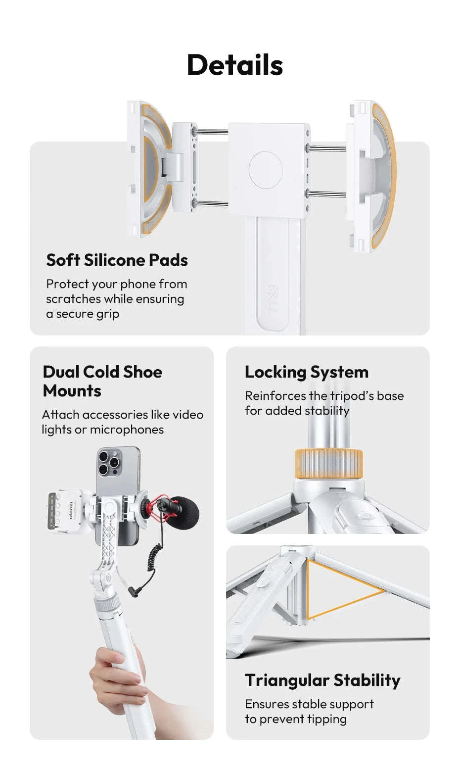 Ulanzi TT88 Overhead Selfie Stick Tripod for Vlogging-White TT88 / CHINA