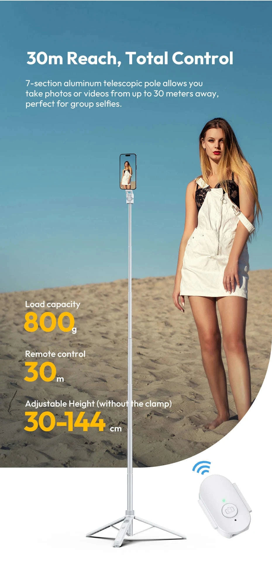 Ulanzi TT88 Overhead Selfie Stick Tripod for Vlogging-White TT88 / CHINA