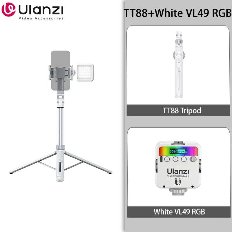 Ulanzi TT88 Overhead Selfie Stick Tripod for Vlogging-White TT88 / CHINA