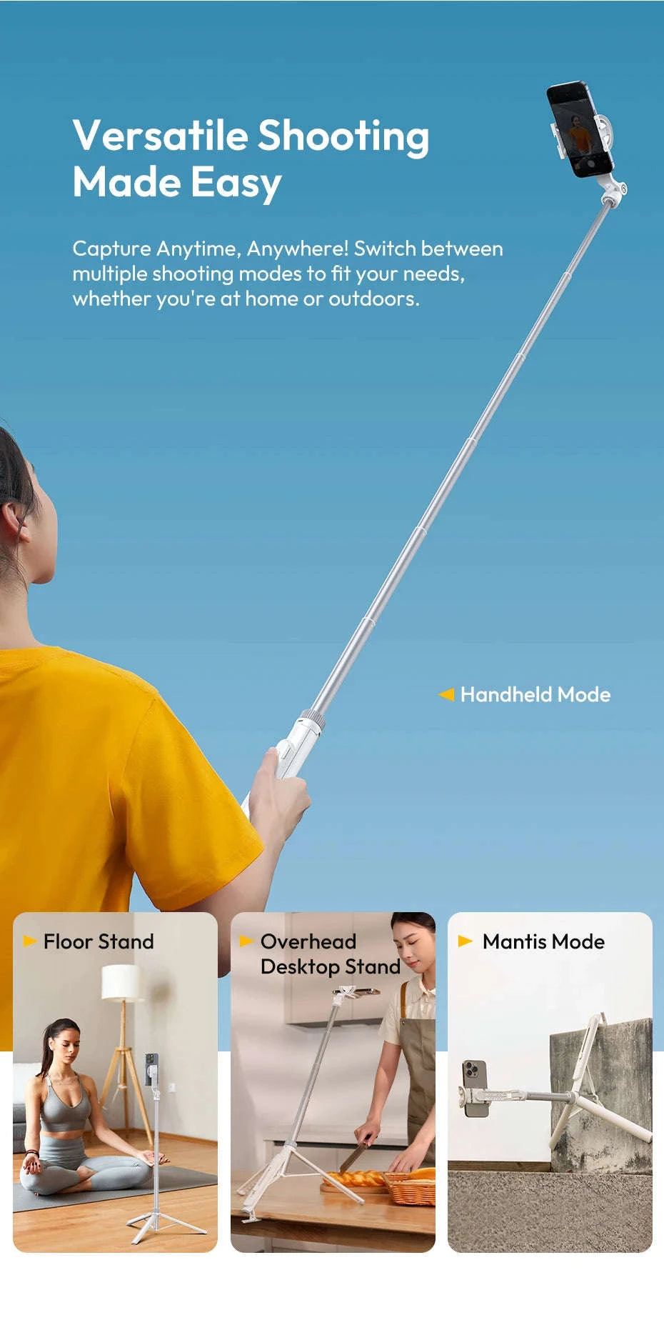 Ulanzi TT88 Overhead Selfie Stick Tripod for Vlogging-White TT88 / CHINA