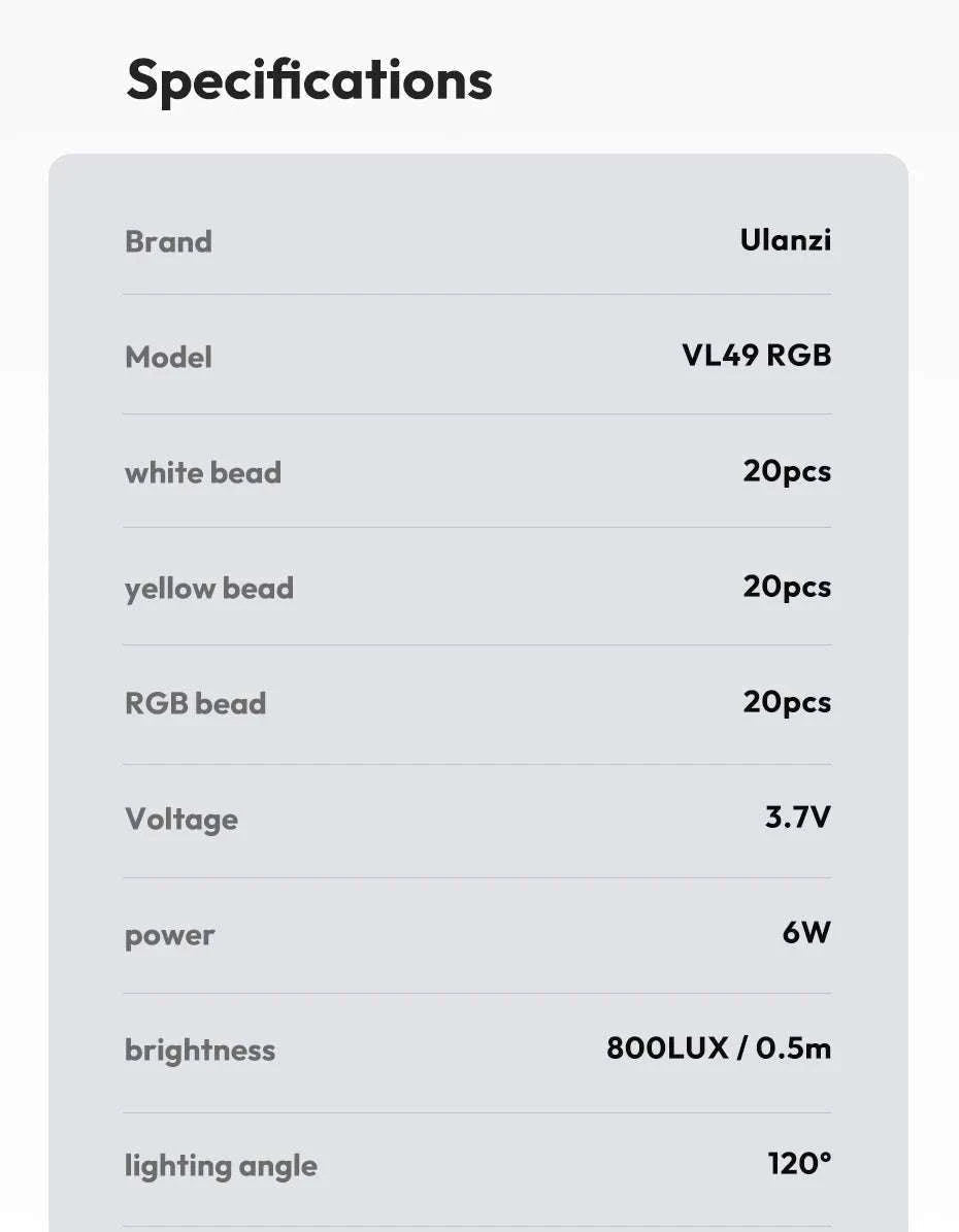 Ulanzi VL49 RGB LED Video Light with Adjustable Color & 2000mAh Battery-2PCS VL49 / spain