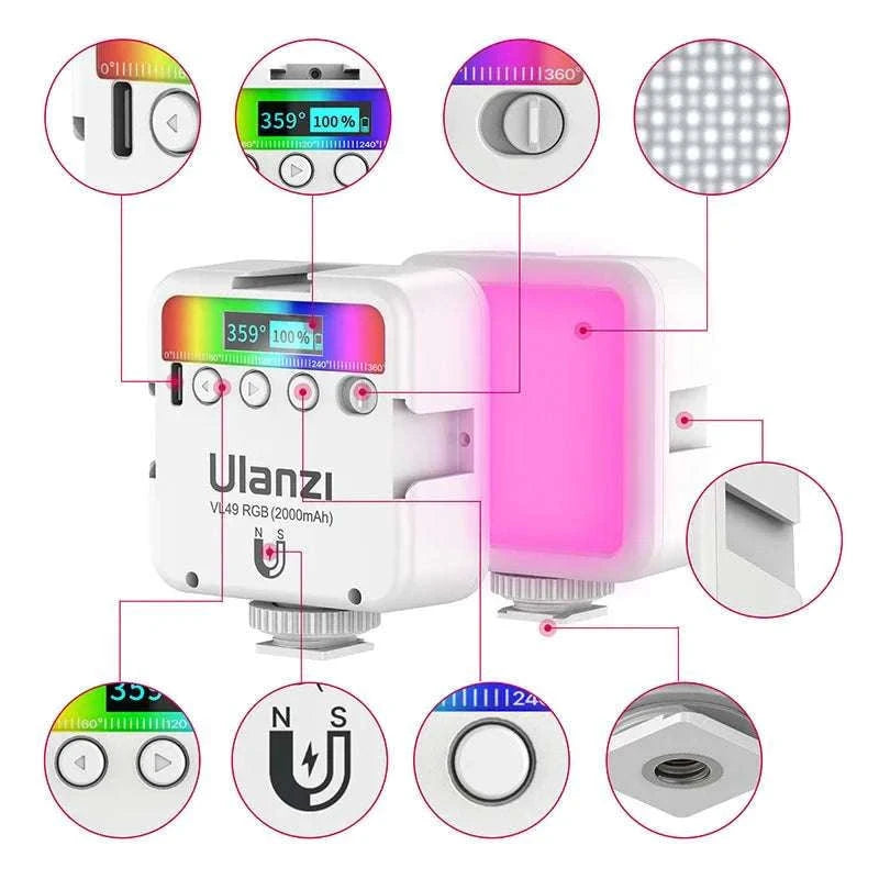 Ulanzi VL49 RGB LED Video Light with Adjustable Color & 2000mAh Battery-2PCS VL49 / spain