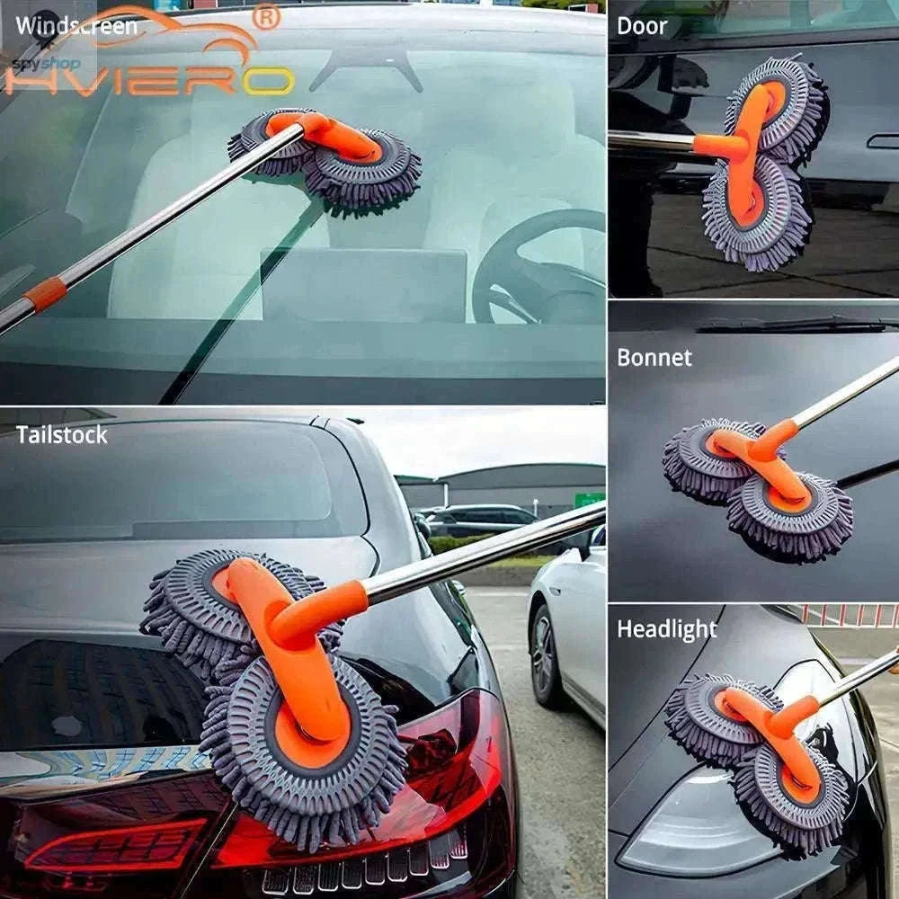 Ultra Fine Fiber Car Wash Brush Mop with Extendable Handle-Black