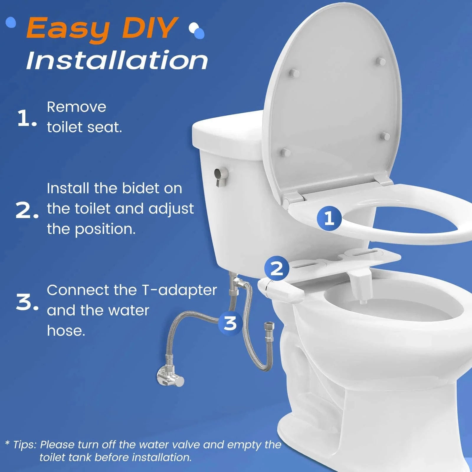 Ultra-Slim Bidet Attachment for Toilet with Dual Nozzles-WHITE / United States