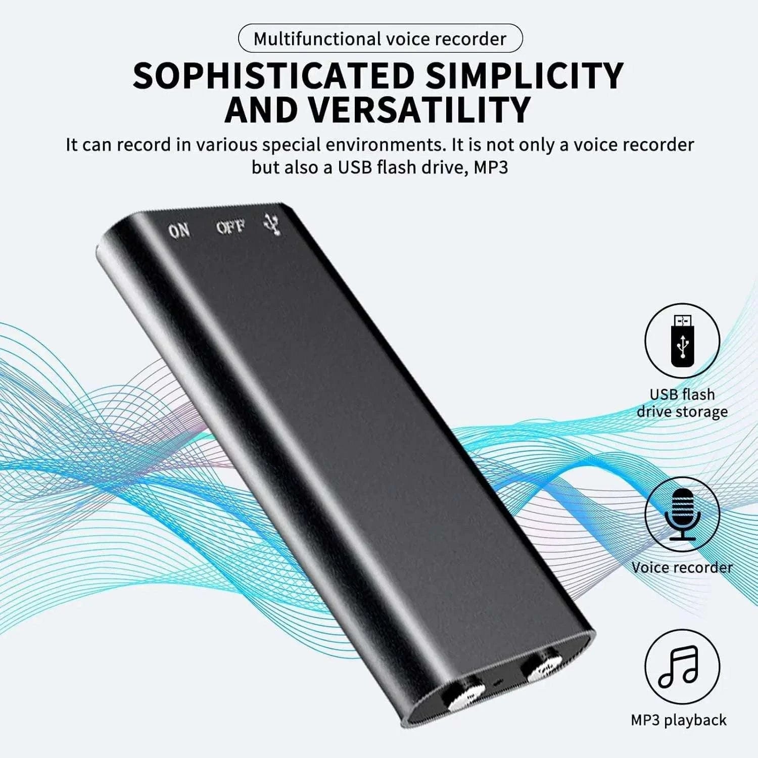 Ultra-Slim Mini Voice Recorder with 16GB Storage and MP3 Playback-black / 8 GB / China Mainland
