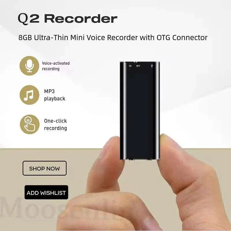 Ultra-Slim Mini Voice Recorder with 16GB Storage and MP3 Playback-black / 8 GB / China Mainland
