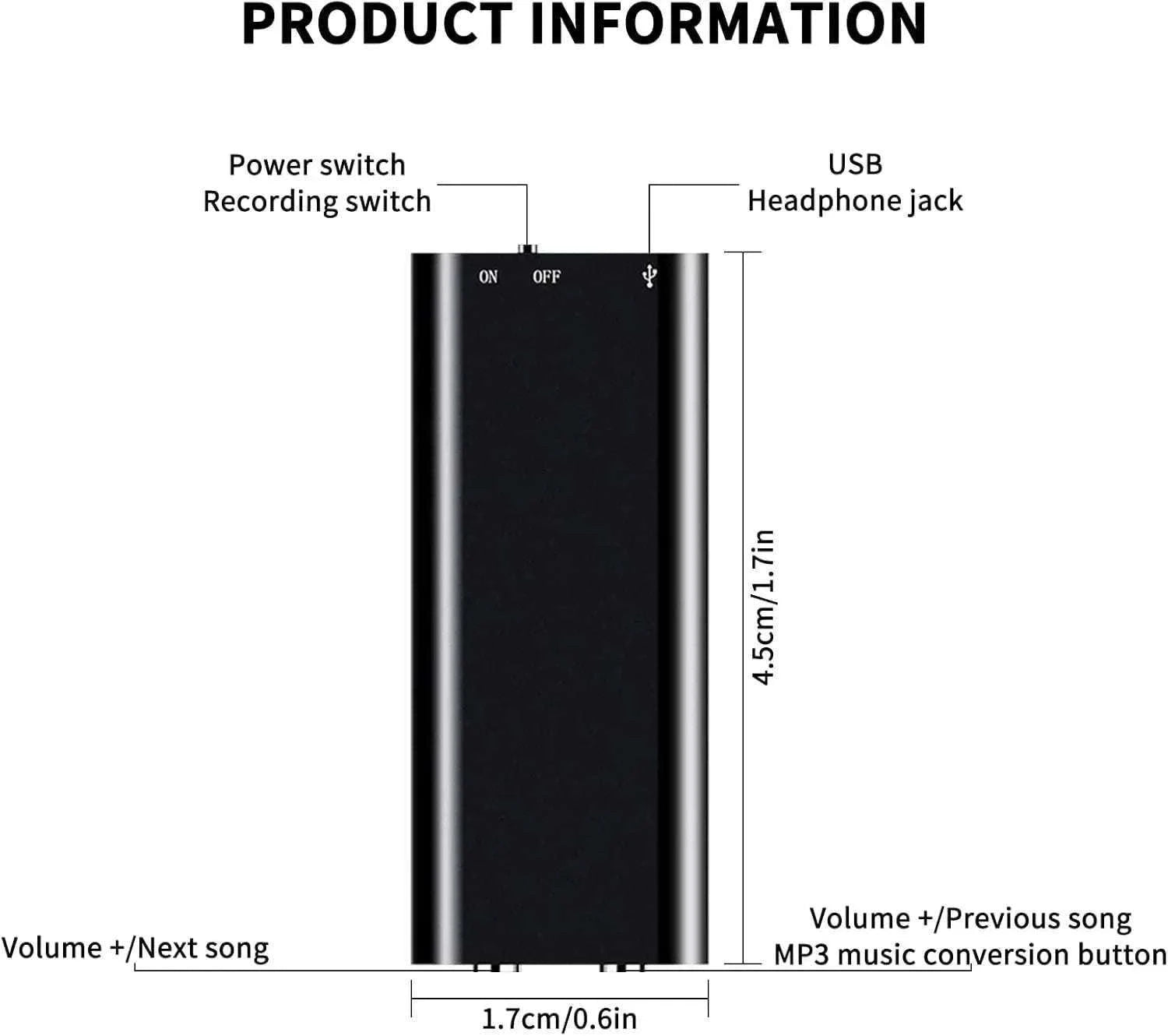 Ultra-Slim Mini Voice Recorder with 16GB Storage & Long Battery-black / 16 GB