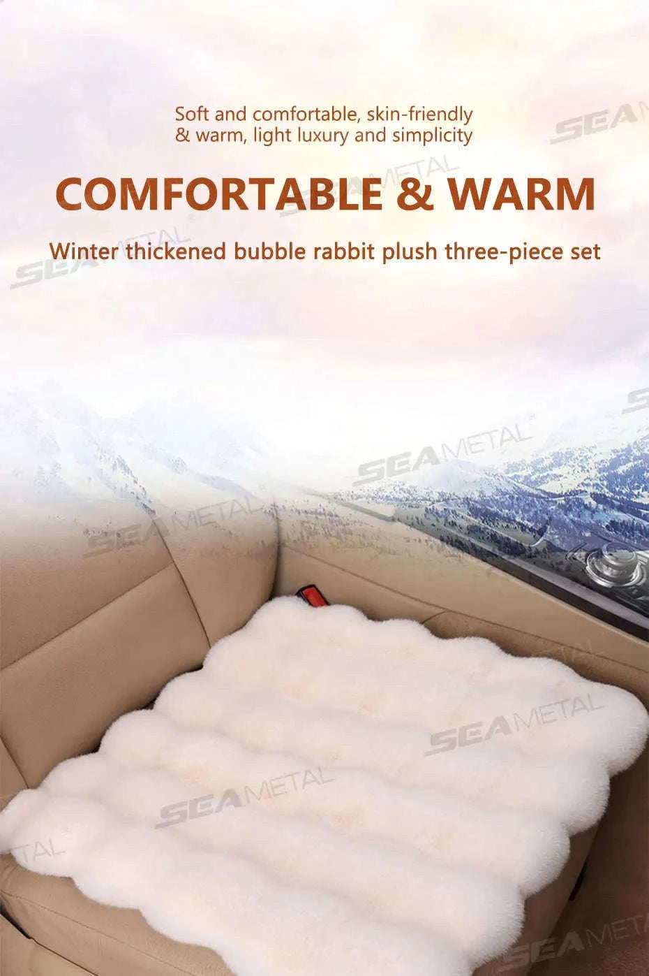 Ultra-Soft Thickened Plush Car Seat Cover-Beige front x1