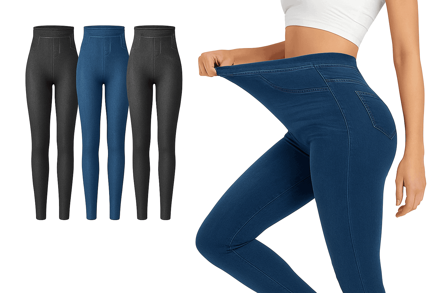 Ultra Stretch Denim Leggings for Women, High Waist Fit-blue / XXL