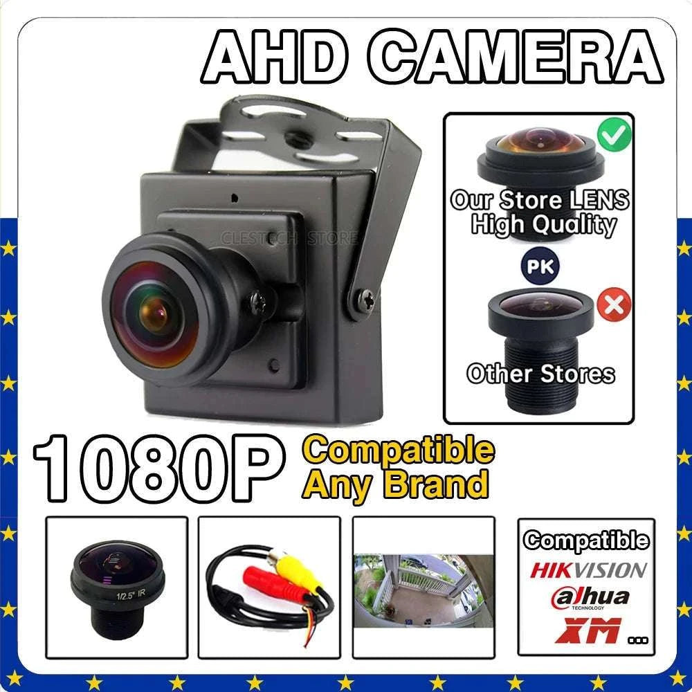 Ultra-Wide 170° Mini Fisheye AHD Security Camera for Indoor Use-NTSC / 1.7mm Panorama / 1080P Need AHD DVR