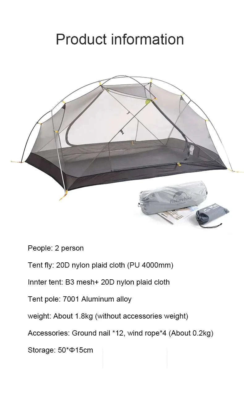 Ultralight 2-Person Waterproof Trekking Tent 20D Nylon 1.8kg-2P - 20D - Gray / brazil