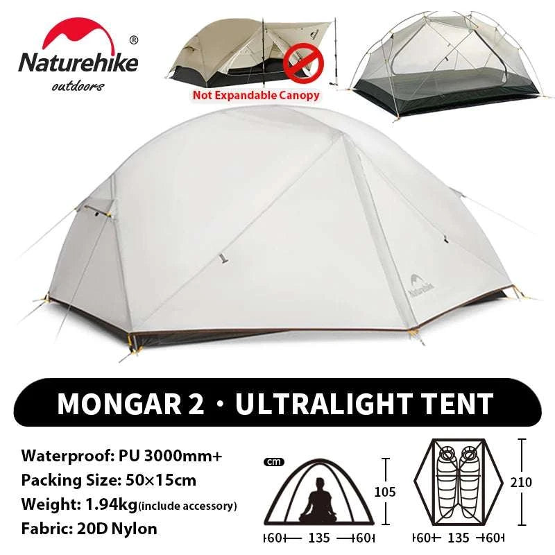 Ultralight 2-Person Waterproof Trekking Tent 20D Nylon 1.8kg-2P - 20D - Gray / brazil