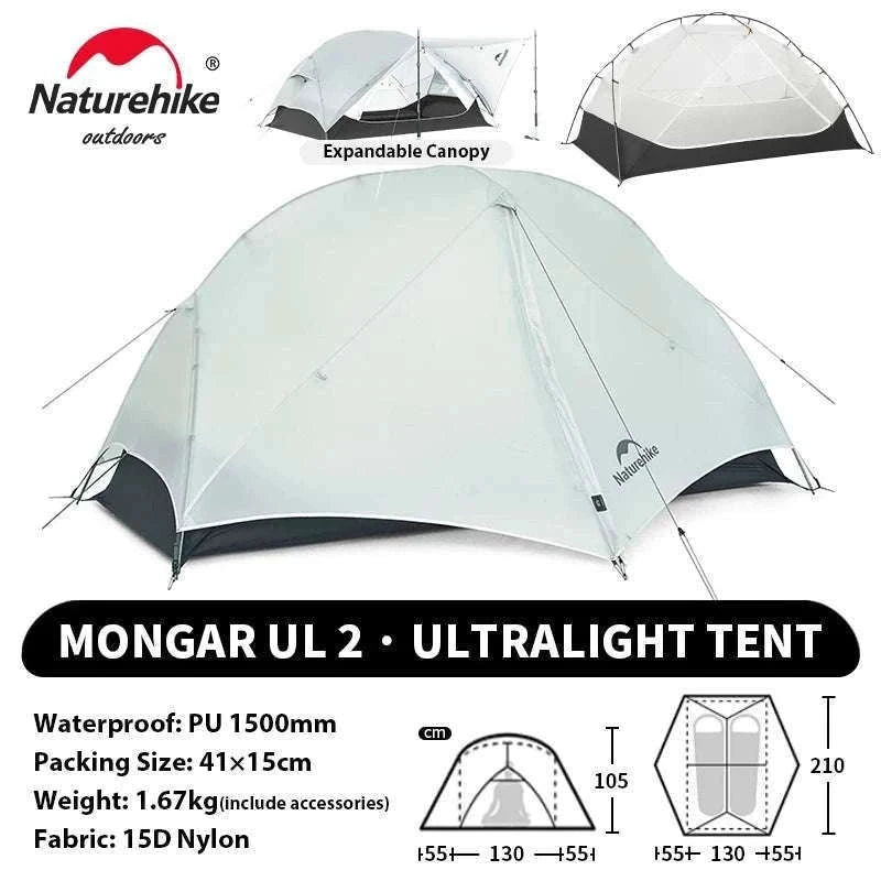 Ultralight 2-Person Waterproof Trekking Tent 20D Nylon 1.8kg-2P - 20D - Gray / brazil