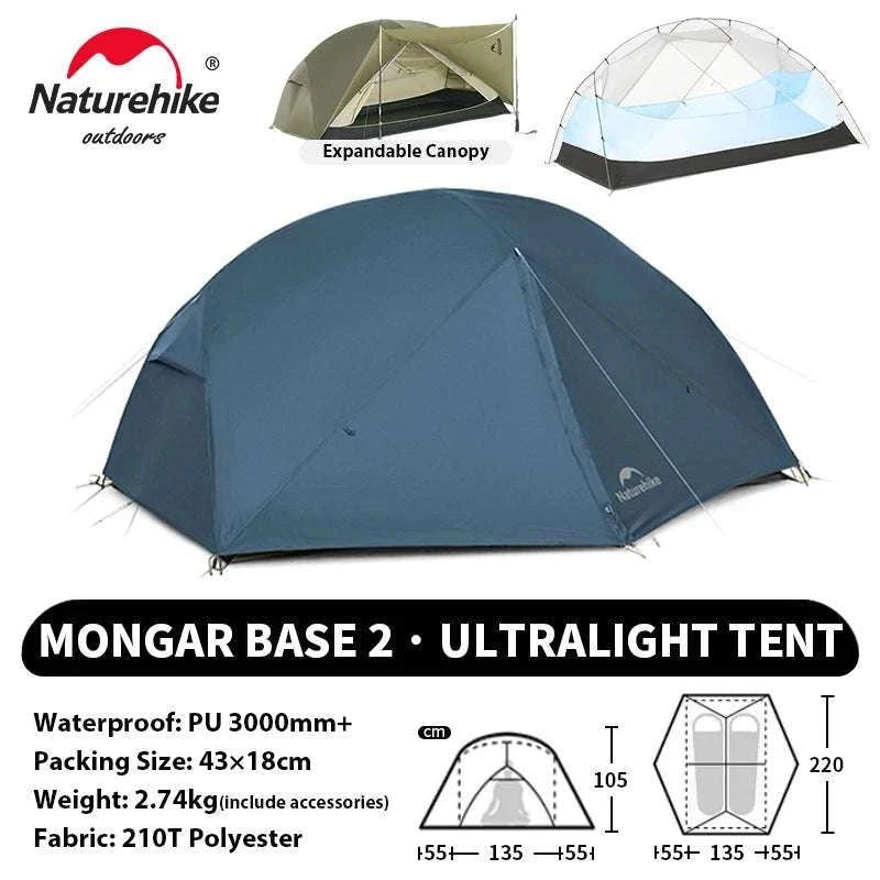 Ultralight 2-Person Waterproof Trekking Tent 20D Nylon 1.8kg-2P - 20D - Gray / brazil