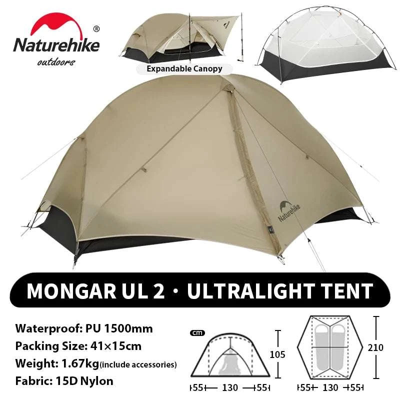 Ultralight 2-Person Waterproof Trekking Tent 20D Nylon 1.8kg-2P - 20D - Gray / brazil