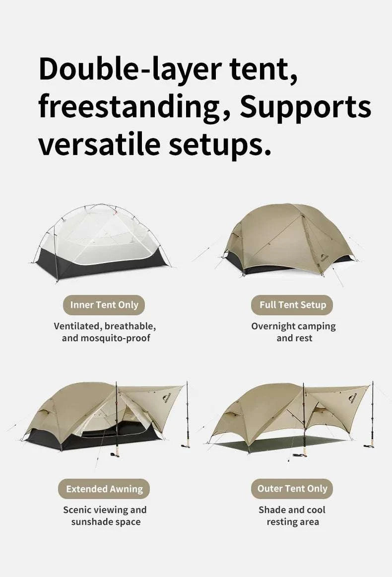 Ultralight 2-Person Waterproof Trekking Tent 20D Nylon 1.8kg-2P - 20D - Gray / brazil