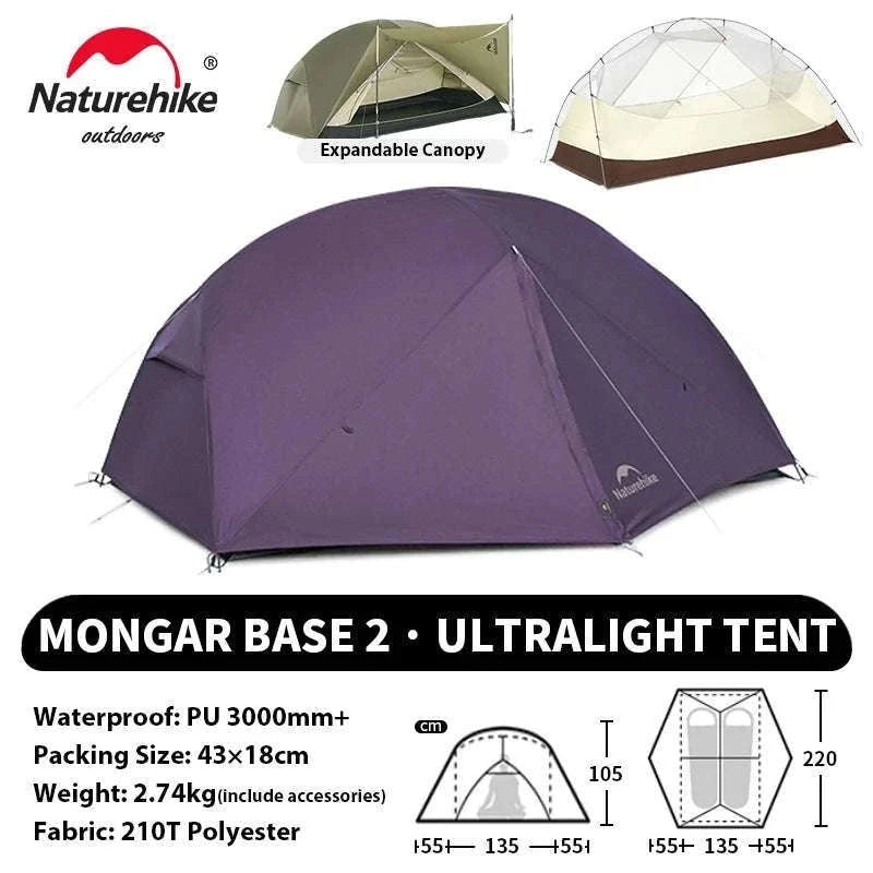 Ultralight 2-Person Waterproof Trekking Tent 20D Nylon 1.8kg-2P - 20D - Gray / brazil