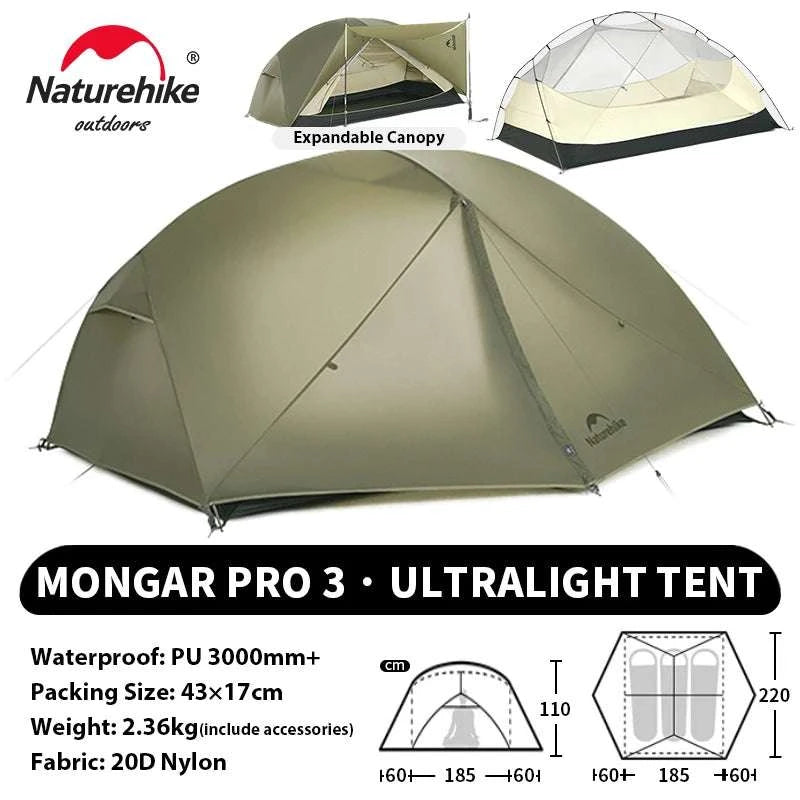 Ultralight 2-Person Waterproof Trekking Tent 20D Nylon 1.8kg-2P - 20D - Gray / brazil