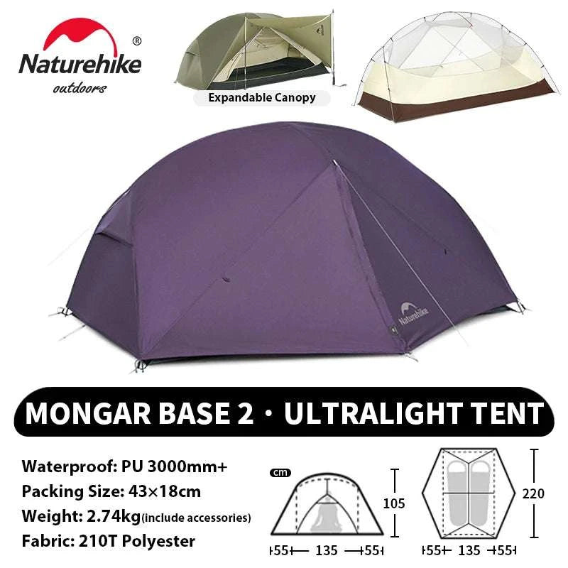 Ultralight 2-Person Waterproof Trekking Tent 20D Nylon 1.8kg-2P - 20D - Gray / brazil