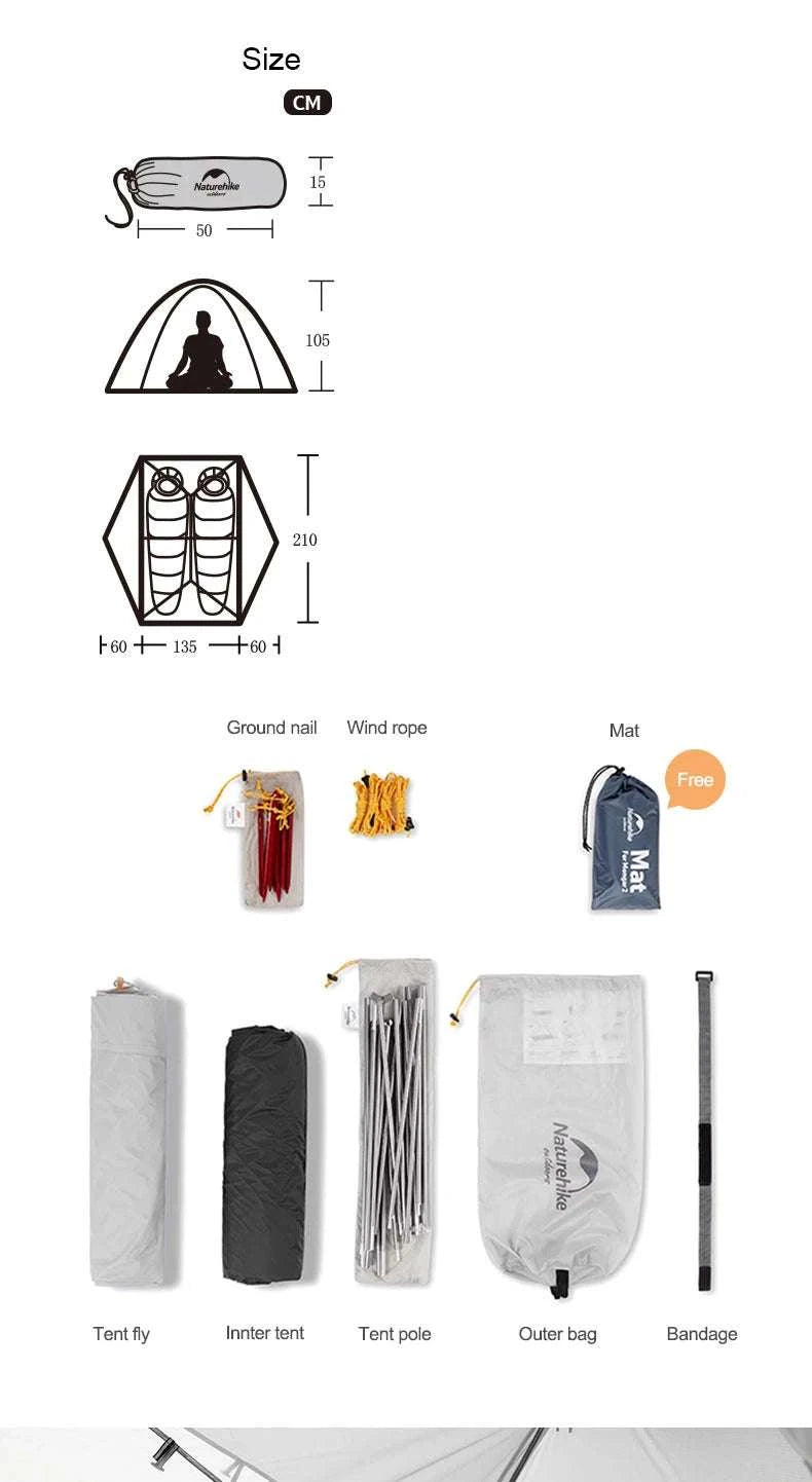 Ultralight 2-Person Waterproof Trekking Tent 20D Nylon 1.8kg-2P - 20D - Gray / brazil