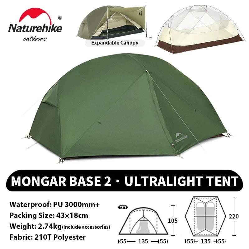 Ultralight 2-Person Waterproof Trekking Tent 20D Nylon 1.8kg-2P - 20D - Gray / brazil