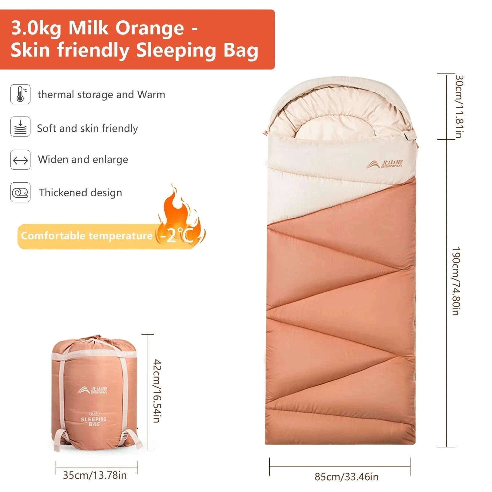 Ultralight 4 Season Camping Sleeping Bag-Orange 1.6kg