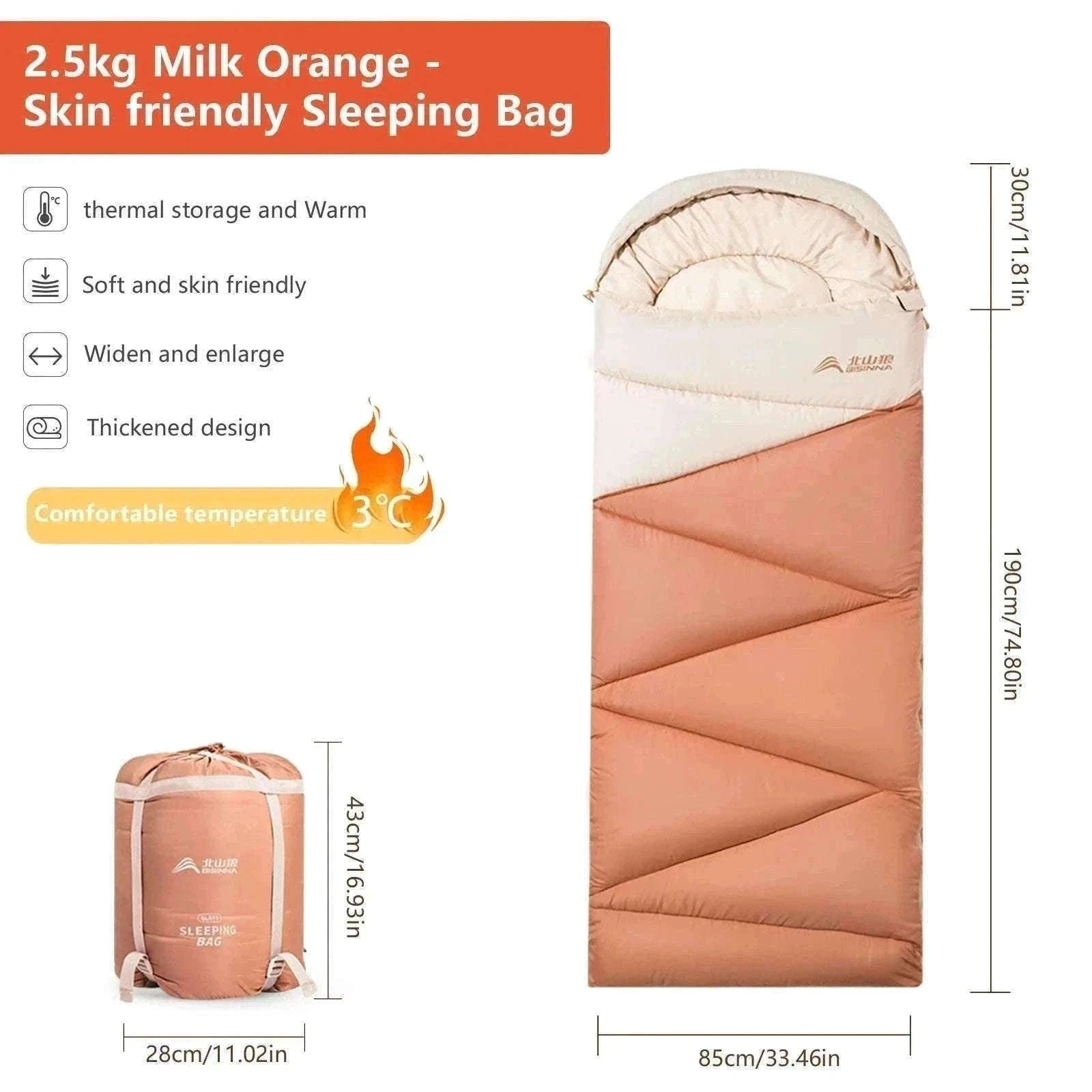 Ultralight 4 Season Camping Sleeping Bag-Orange 1.6kg