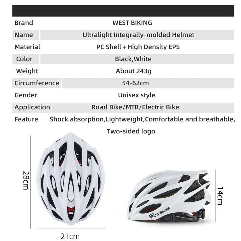 Ultralight Cycling Helmet for MTB & Road Bikes-White
